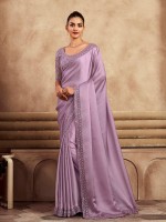 Lavender Soft Satin Silk Party Wear Saree